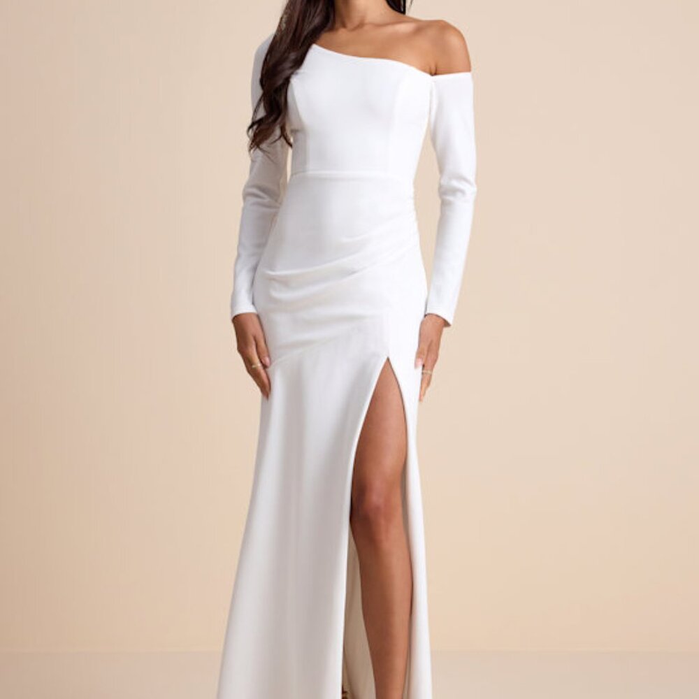 Lulus Elegant Sensation White Asymmetrical Pleated Maxi Dress - Size XL